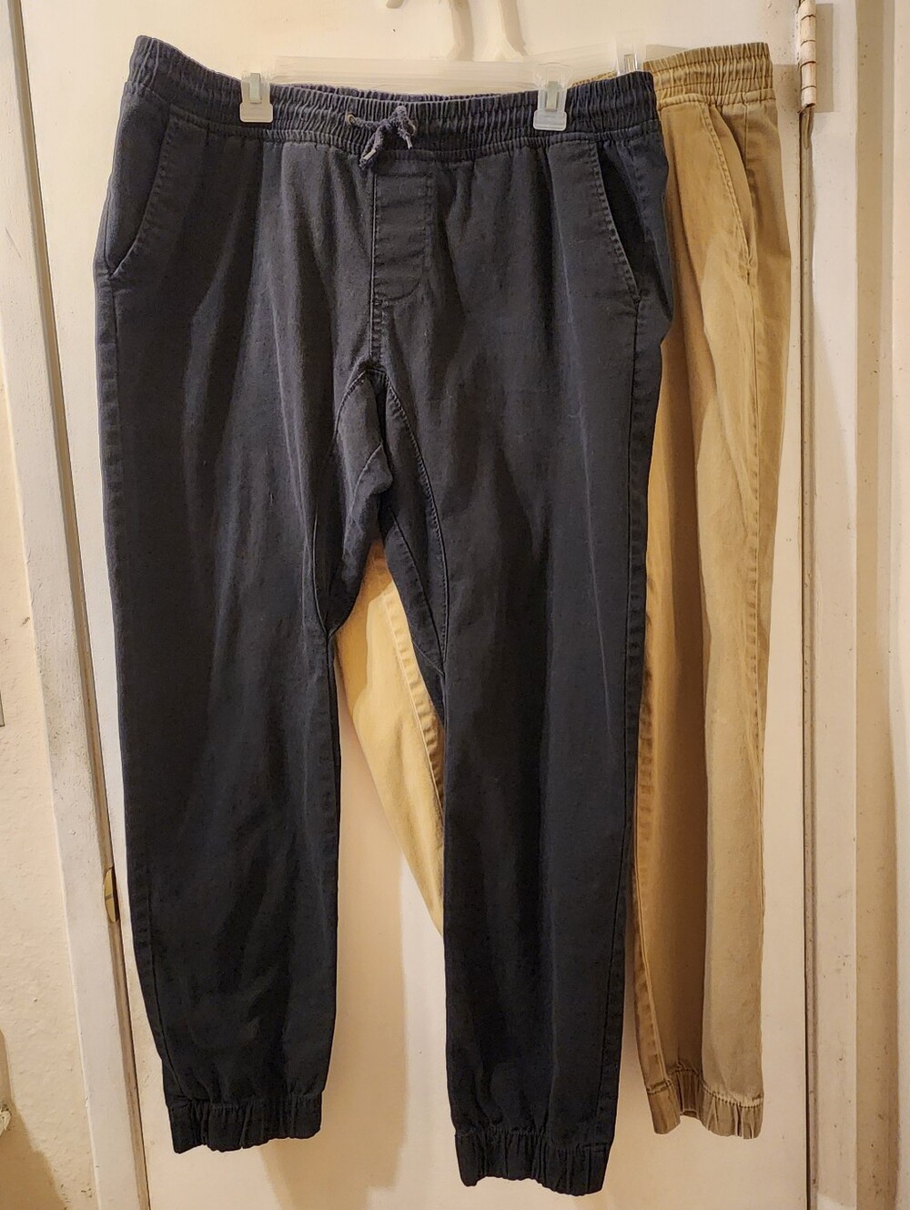 Faded Glory Black Elastic Waist Jogger Pants Bundle Black & Tan/Beige Pair